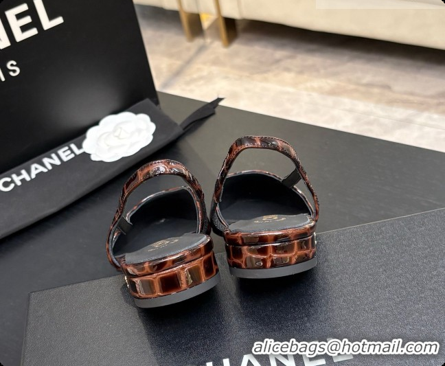 Unique Style Chanel Crocodile Pattern Calfskin & Patent Leather Slingbacks Flat CH072754 Dark Brown 2026