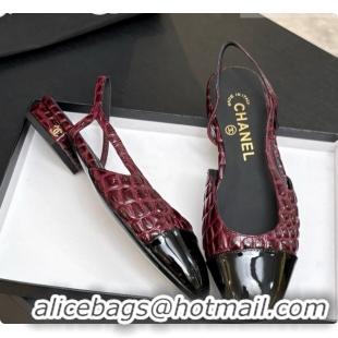 Shop Duplicate Chanel Crocodile Pattern Calfskin & Patent Leather Slingbacks Flat CH072755 Burgundy 2026