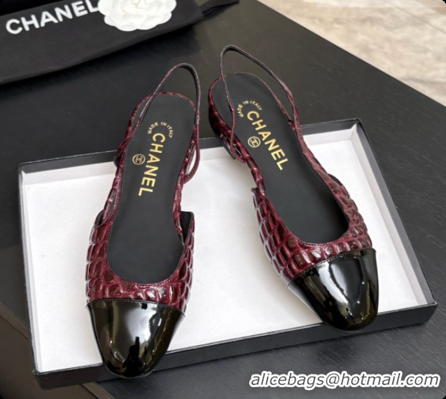 Shop Duplicate Chanel Crocodile Pattern Calfskin & Patent Leather Slingbacks Flat CH072755 Burgundy 2026