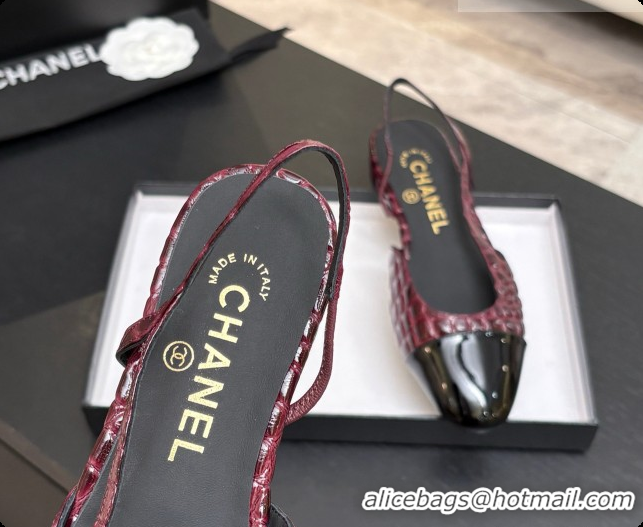 Shop Duplicate Chanel Crocodile Pattern Calfskin & Patent Leather Slingbacks Flat CH072755 Burgundy 2026
