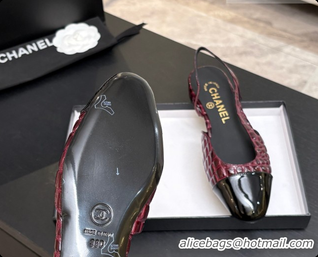 Shop Duplicate Chanel Crocodile Pattern Calfskin & Patent Leather Slingbacks Flat CH072755 Burgundy 2026