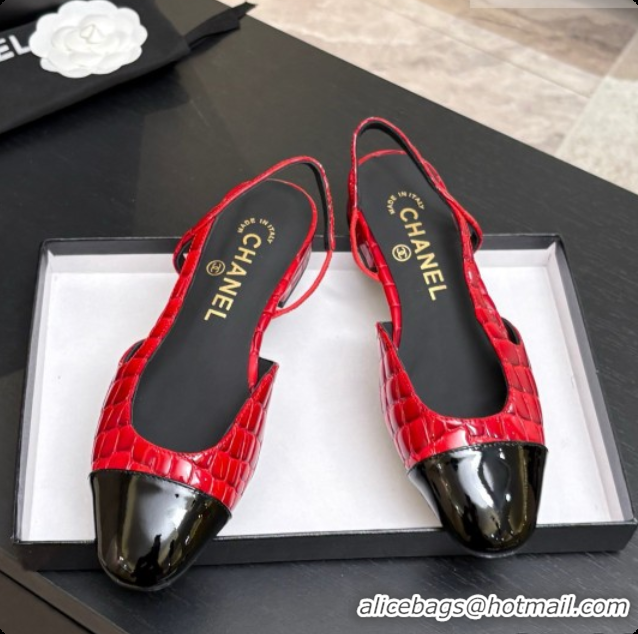 1:1 aaaaa Chanel Crocodile Pattern Calfskin & Patent Leather Slingbacks Flat CH072756 Red 2026