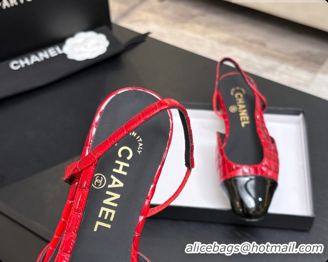1:1 aaaaa Chanel Crocodile Pattern Calfskin & Patent Leather Slingbacks Flat CH072756 Red 2026
