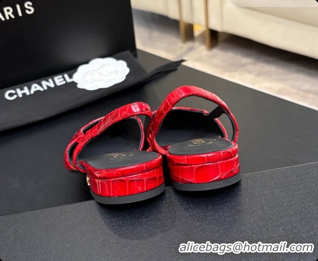 1:1 aaaaa Chanel Crocodile Pattern Calfskin & Patent Leather Slingbacks Flat CH072756 Red 2026