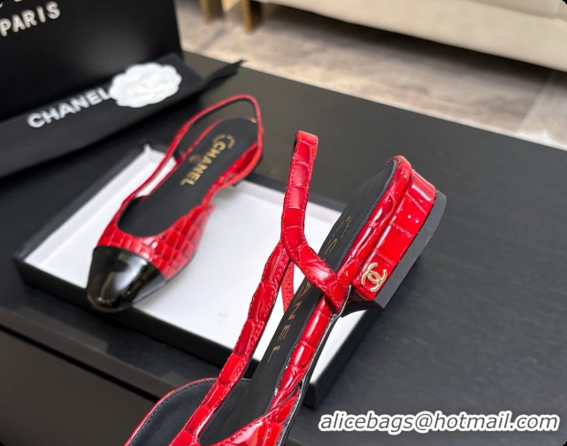 1:1 aaaaa Chanel Crocodile Pattern Calfskin & Patent Leather Slingbacks Flat CH072756 Red 2026