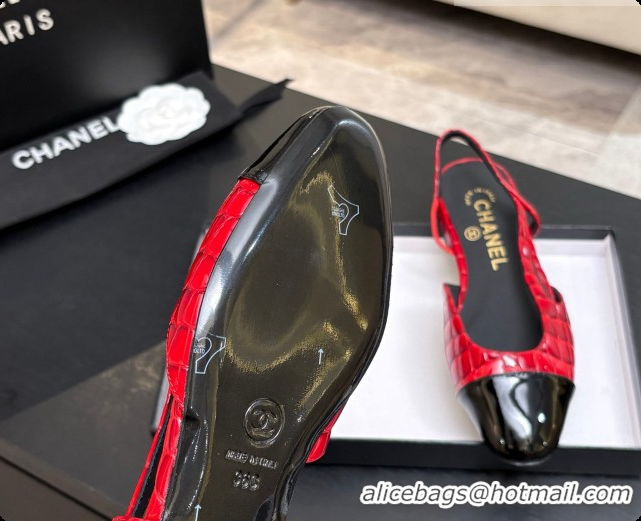 1:1 aaaaa Chanel Crocodile Pattern Calfskin & Patent Leather Slingbacks Flat CH072756 Red 2026