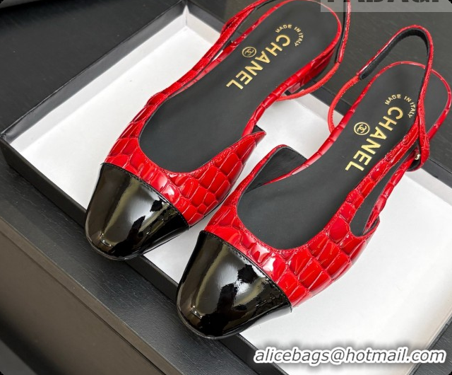 1:1 aaaaa Chanel Crocodile Pattern Calfskin & Patent Leather Slingbacks Flat CH072756 Red 2026