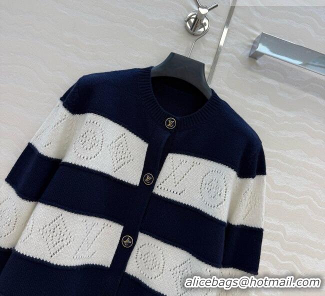 Top Grade Louis Vuitton Cashmere Cardigan LV081113 Deep Blue/White 2026