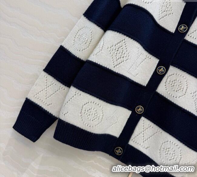 Top Grade Louis Vuitton Cashmere Cardigan LV081113 Deep Blue/White 2026