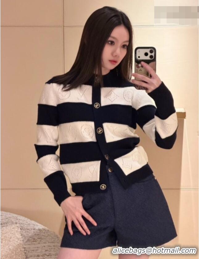 Top Grade Louis Vuitton Cashmere Cardigan LV081113 Deep Blue/White 2026