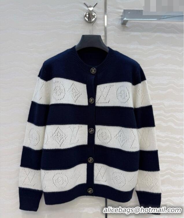 Top Grade Louis Vuitton Cashmere Cardigan LV081113 Deep Blue/White 2026