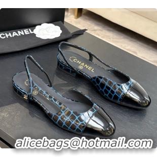 1:1 Chanel Crocodile Pattern Calfskin & Patent Leather Slingbacks Flat CH072757 Blue 2026