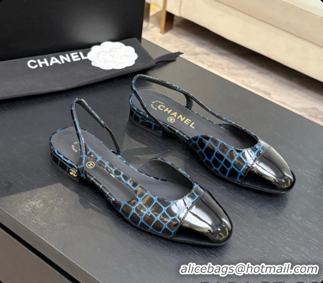 1:1 Chanel Crocodile Pattern Calfskin & Patent Leather Slingbacks Flat CH072757 Blue 2026