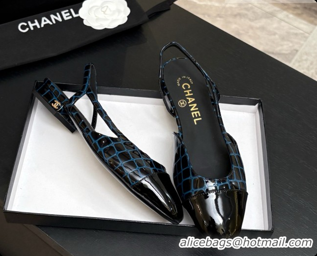 1:1 Chanel Crocodile Pattern Calfskin & Patent Leather Slingbacks Flat CH072757 Blue 2026