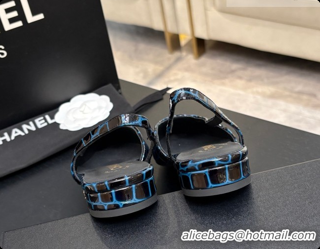 1:1 Chanel Crocodile Pattern Calfskin & Patent Leather Slingbacks Flat CH072757 Blue 2026