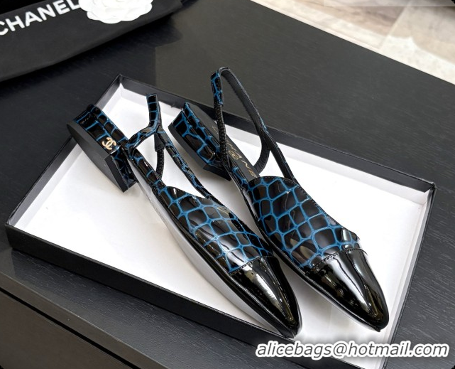 1:1 Chanel Crocodile Pattern Calfskin & Patent Leather Slingbacks Flat CH072757 Blue 2026