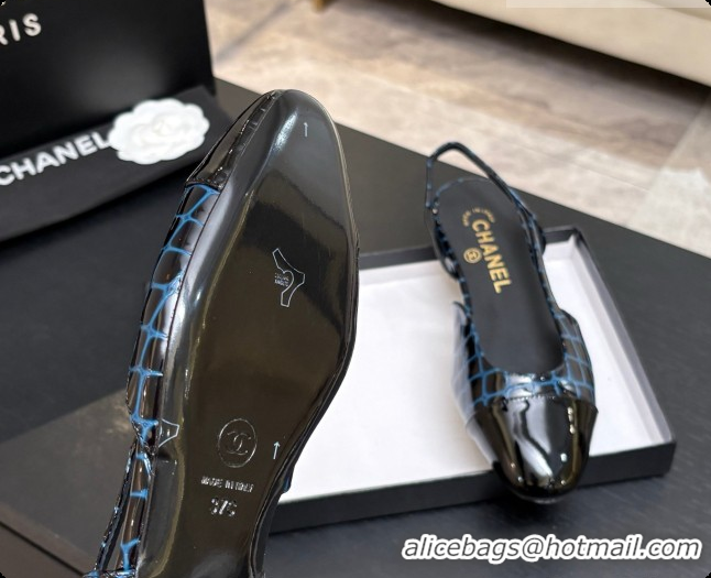1:1 Chanel Crocodile Pattern Calfskin & Patent Leather Slingbacks Flat CH072757 Blue 2026