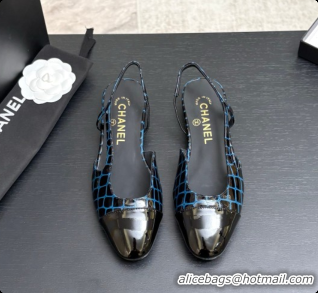 1:1 Chanel Crocodile Pattern Calfskin & Patent Leather Slingbacks Flat CH072757 Blue 2026