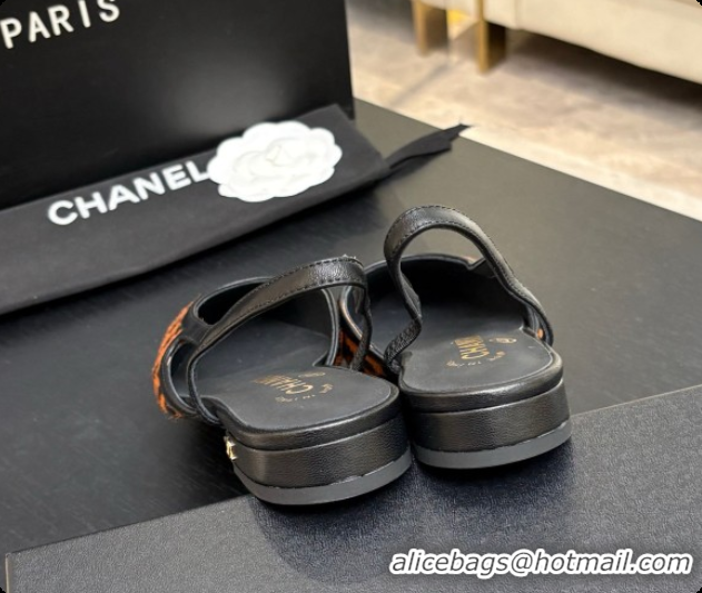 Grade Quality Chanel Mixed Fibers & Patent Leather Slingbacks Flat CH072759 Brown 2026