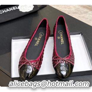 Good Quality Chanel Crocodile Pattern Calfskin & Patent Leather Ballet Flat G02819 Burgundy 2026