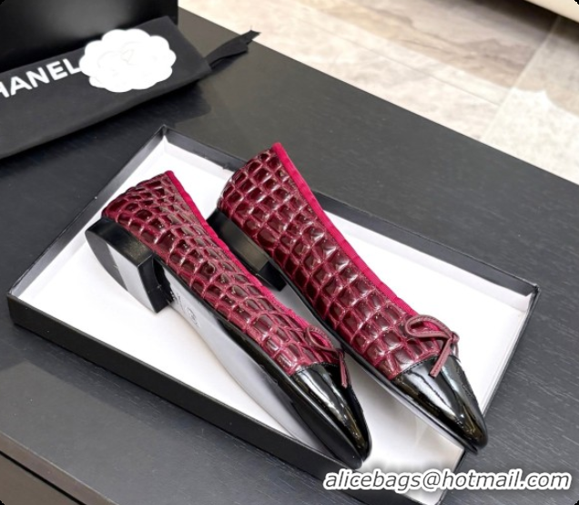 Good Quality Chanel Crocodile Pattern Calfskin & Patent Leather Ballet Flat G02819 Burgundy 2026