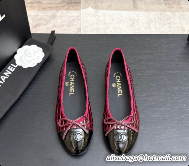 Good Quality Chanel Crocodile Pattern Calfskin & Patent Leather Ballet Flat G02819 Burgundy 2026