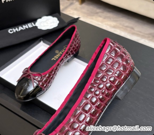 Good Quality Chanel Crocodile Pattern Calfskin & Patent Leather Ballet Flat G02819 Burgundy 2026