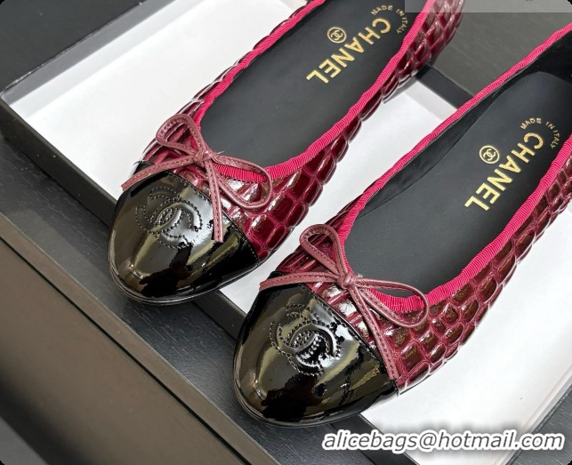 Good Quality Chanel Crocodile Pattern Calfskin & Patent Leather Ballet Flat G02819 Burgundy 2026