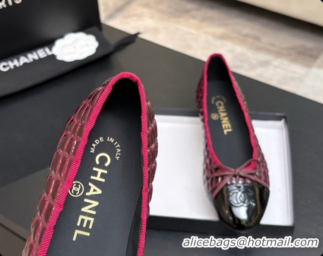Good Quality Chanel Crocodile Pattern Calfskin & Patent Leather Ballet Flat G02819 Burgundy 2026