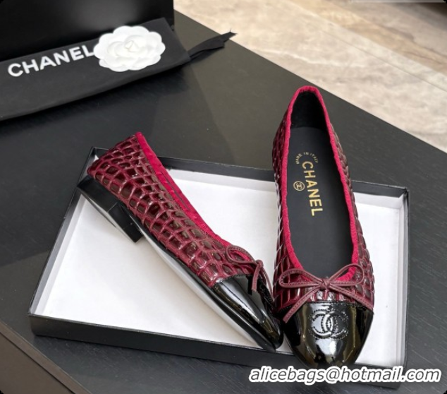 Good Quality Chanel Crocodile Pattern Calfskin & Patent Leather Ballet Flat G02819 Burgundy 2026
