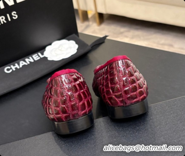 Good Quality Chanel Crocodile Pattern Calfskin & Patent Leather Ballet Flat G02819 Burgundy 2026