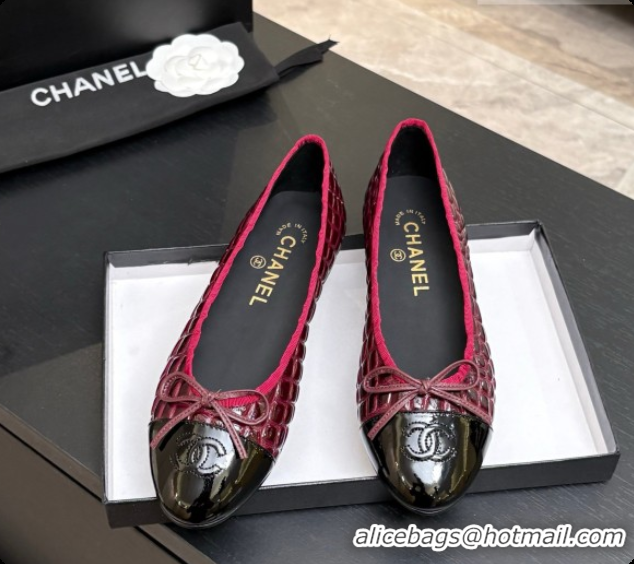 Good Quality Chanel Crocodile Pattern Calfskin & Patent Leather Ballet Flat G02819 Burgundy 2026