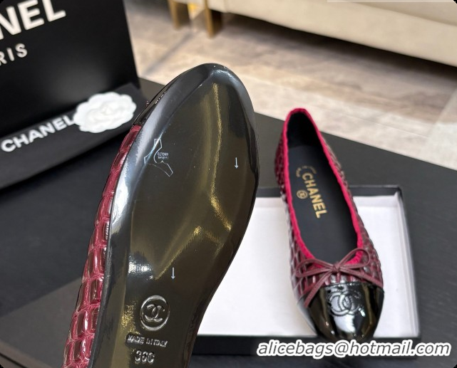 Good Quality Chanel Crocodile Pattern Calfskin & Patent Leather Ballet Flat G02819 Burgundy 2026