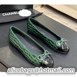 Low Price Chanel Crocodile Pattern Calfskin & Patent Leather Ballet Flat G02819 Green 2026