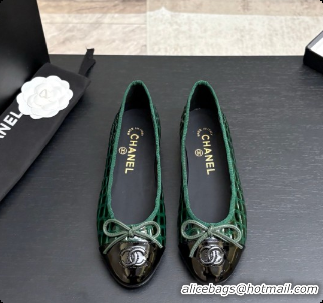 Low Price Chanel Crocodile Pattern Calfskin & Patent Leather Ballet Flat G02819 Green 2026