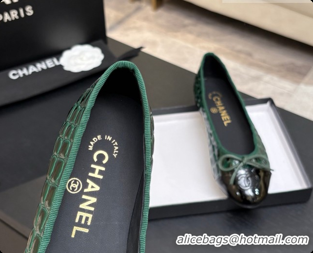 Low Price Chanel Crocodile Pattern Calfskin & Patent Leather Ballet Flat G02819 Green 2026