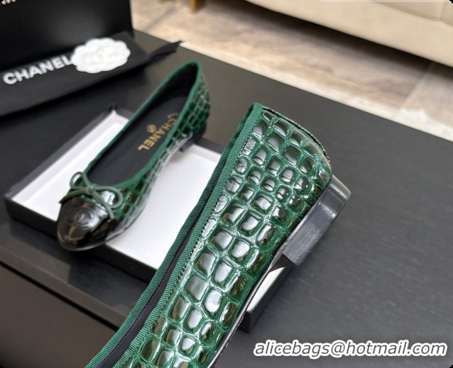 Low Price Chanel Crocodile Pattern Calfskin & Patent Leather Ballet Flat G02819 Green 2026