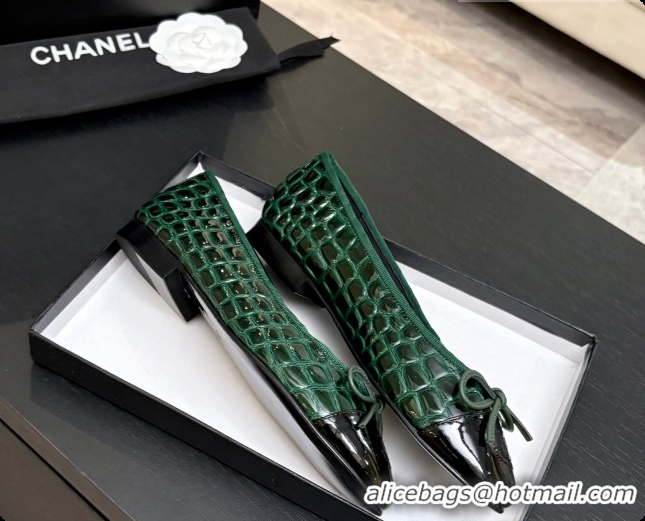 Low Price Chanel Crocodile Pattern Calfskin & Patent Leather Ballet Flat G02819 Green 2026