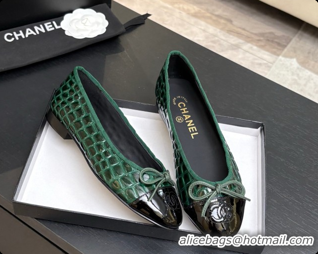 Low Price Chanel Crocodile Pattern Calfskin & Patent Leather Ballet Flat G02819 Green 2026