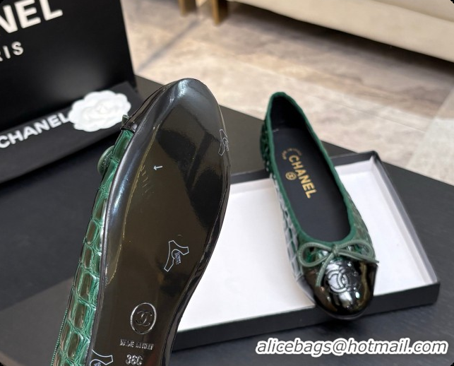Low Price Chanel Crocodile Pattern Calfskin & Patent Leather Ballet Flat G02819 Green 2026