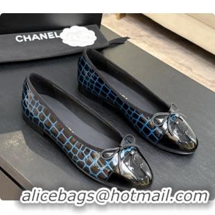 Perfect Chanel Crocodile Pattern Calfskin & Patent Leather Ballet Flat G02819 Blue 2026