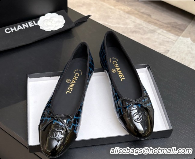 Perfect Chanel Crocodile Pattern Calfskin & Patent Leather Ballet Flat G02819 Blue 2026