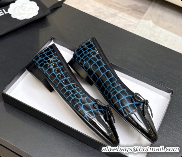 Perfect Chanel Crocodile Pattern Calfskin & Patent Leather Ballet Flat G02819 Blue 2026