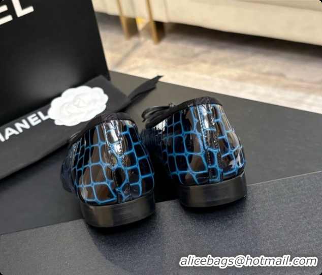 Perfect Chanel Crocodile Pattern Calfskin & Patent Leather Ballet Flat G02819 Blue 2026