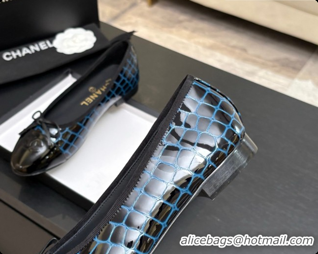 Perfect Chanel Crocodile Pattern Calfskin & Patent Leather Ballet Flat G02819 Blue 2026