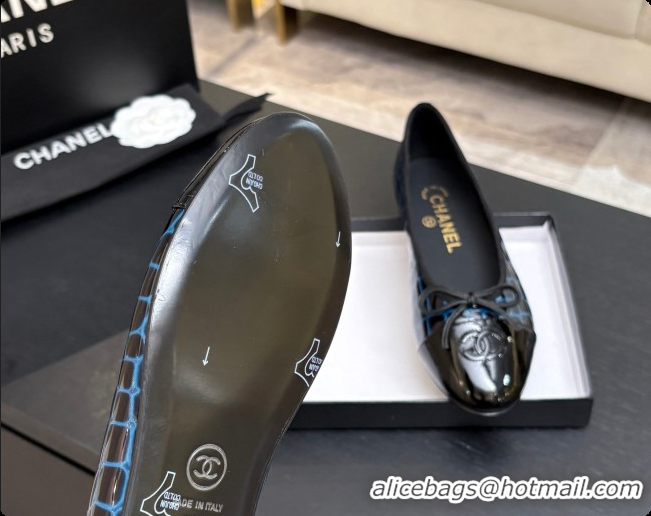 Perfect Chanel Crocodile Pattern Calfskin & Patent Leather Ballet Flat G02819 Blue 2026