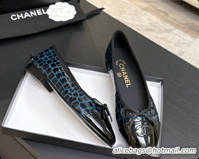 Perfect Chanel Crocodile Pattern Calfskin & Patent Leather Ballet Flat G02819 Blue 2026