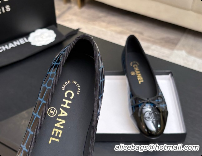 Perfect Chanel Crocodile Pattern Calfskin & Patent Leather Ballet Flat G02819 Blue 2026