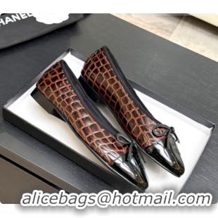 Purchase Chanel Crocodile Pattern Calfskin & Patent Leather Ballet Flat G02819 Dark Brown 2026