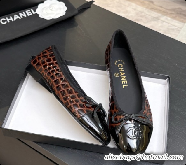 Purchase Chanel Crocodile Pattern Calfskin & Patent Leather Ballet Flat G02819 Dark Brown 2026